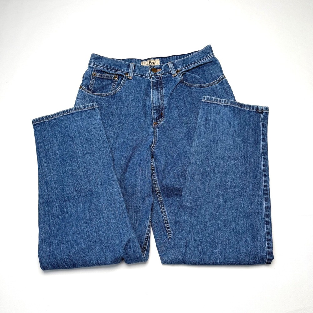 LL Bean Natural Fit Straight Leg‎ Jeans Womens 12 Medium Wash High Rise Denim